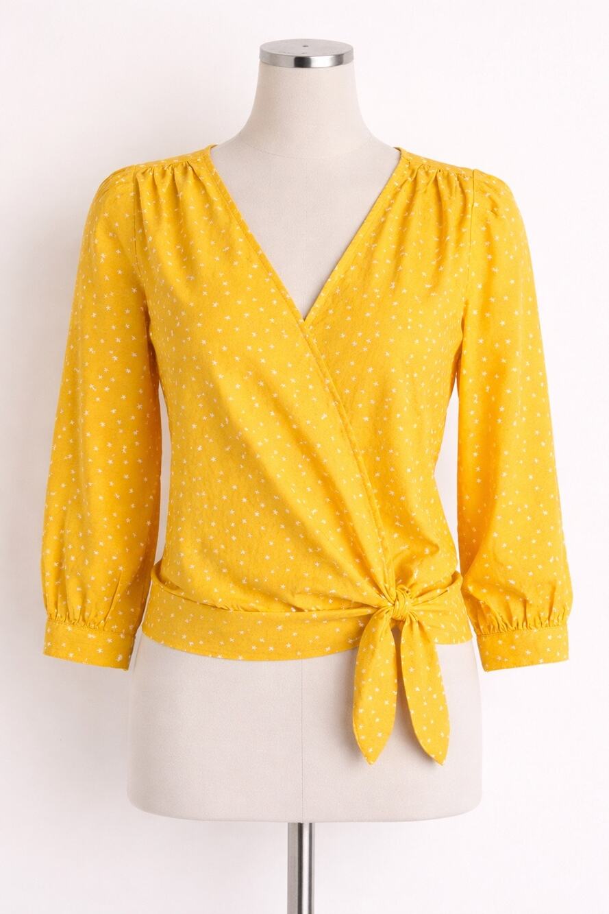 Madewell Yellow Wrap Scattered Star Blouse Top Size XS G7804 Knot Bright